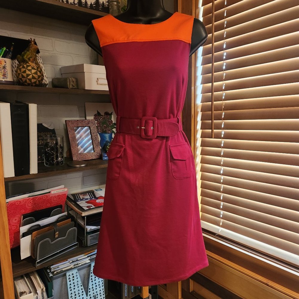 .NWOT - Colorblock Belted A-Line Sleeveless Dress